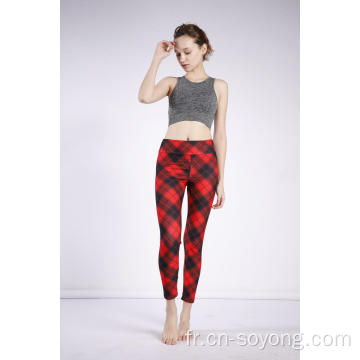 Legging taille haute élastique imprimé tartan pour femme